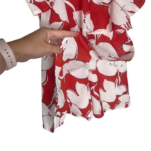 J.O.A. Akela Red Floral Print Skort Dress Romper Size Small Off-the-Shoulder - Picture 3 of 9